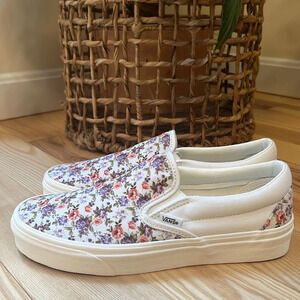 Vans White Floral Slip-On Sneakers